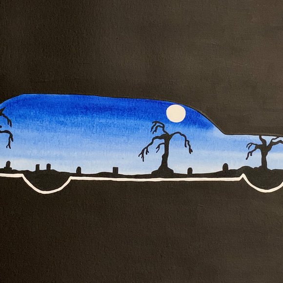 Original Spooky Hearse Wall Decor 9x12 Watercolor & Acrylic Unframed - Picture 1 of 6